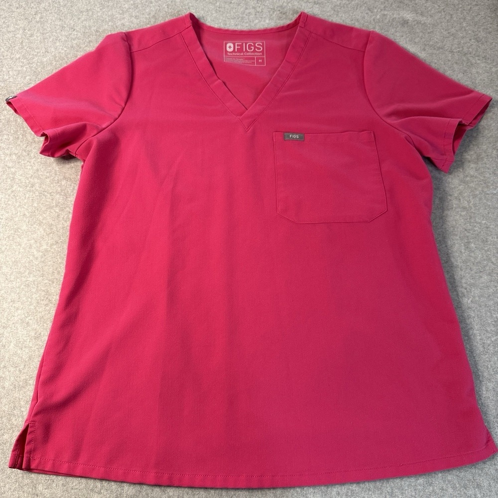FIGS Catarina Scrub Top V Neck Short Sleeve Pink Technical Collection Size Med
